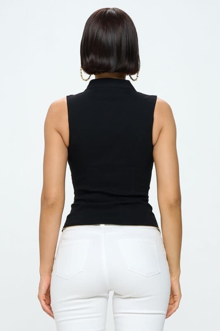 Lydia Black Top with Layered Zipper Detail