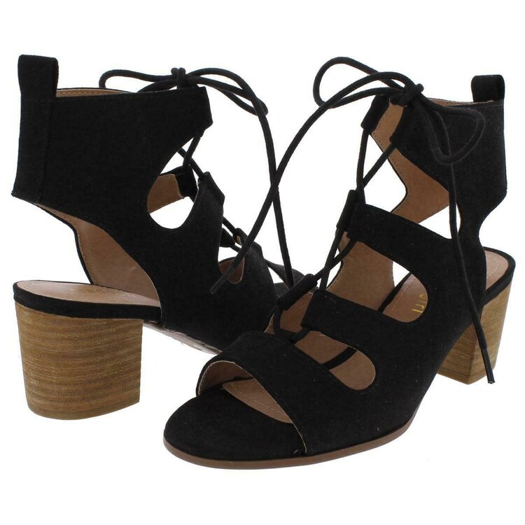 Madden Girl Black Lace-Up Heeled Sandals
