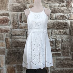 Sue Wong White Embroidered Cocktail Sundress, Size 8