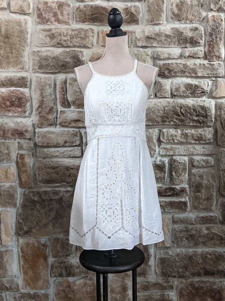 Sue Wong White Embroidered Cocktail Sundress, Size 8