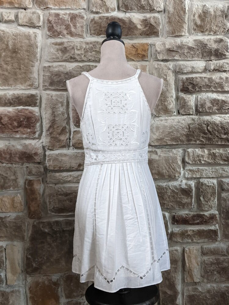 Sue Wong White Embroidered Cocktail Sundress, Size 8