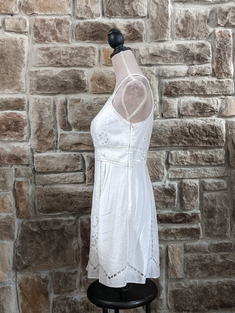Sue Wong White Embroidered Cocktail Sundress, Size 8