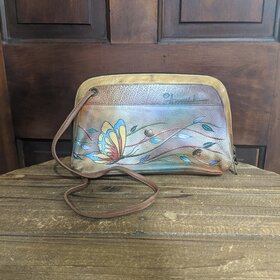 Tan Butterfly Anuschka Hand Painted Small Hobo Cross Bag