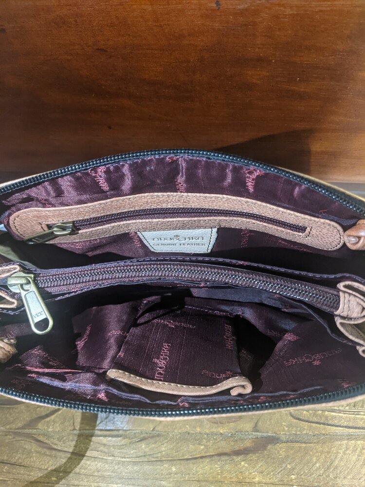 Tan Butterfly Anuschka Hand Painted Small Hobo Cross Bag