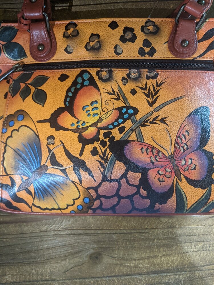 Anuschka Orange  Anuschka Butterfly Hand Painted Hobo Bag