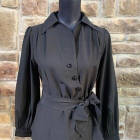 Chic Star Black Blouse with Buttons and Tie