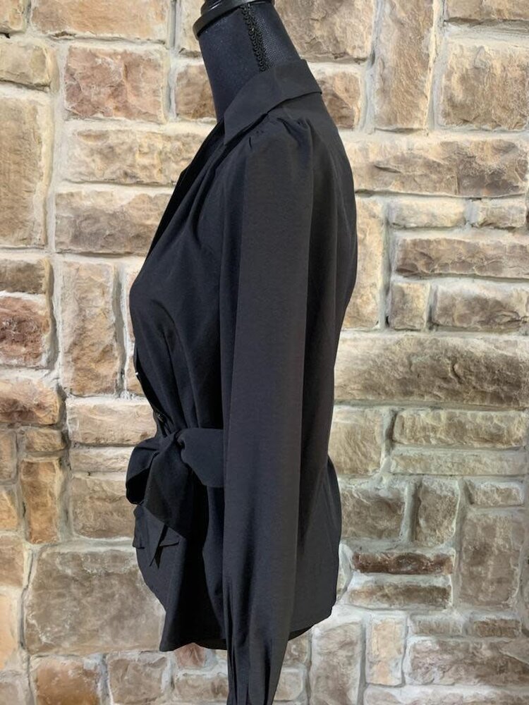 Chic Star Black Blouse with Buttons and Tie