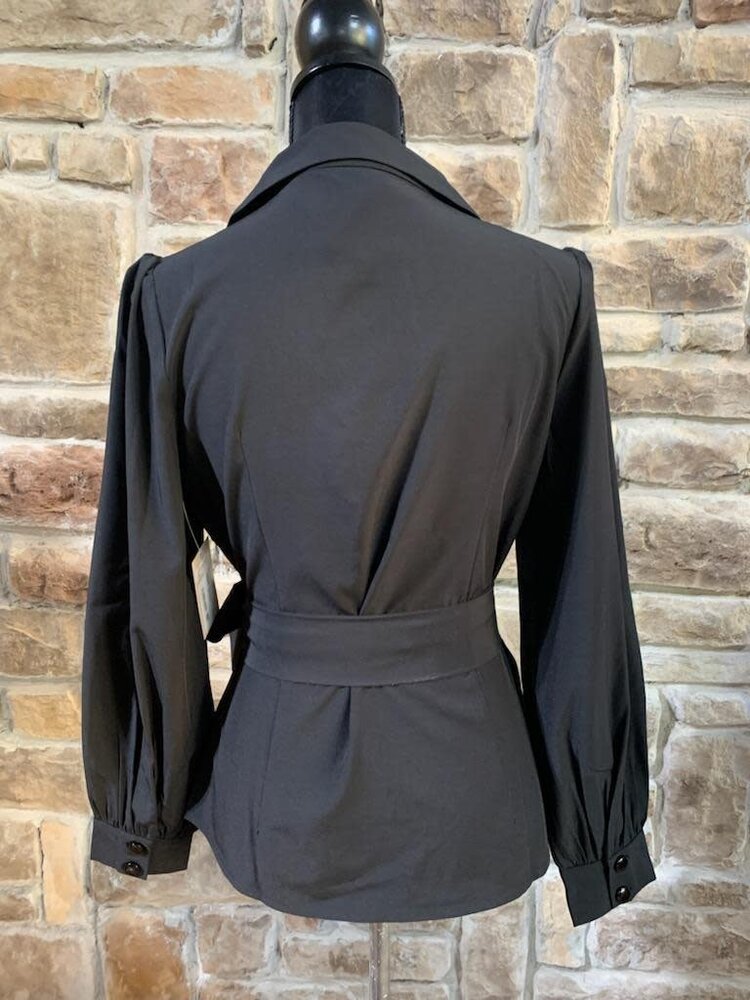 Chic Star Black Blouse with Buttons and Tie
