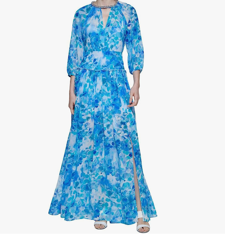 Calvin Klein Blue Floral Midi Dress, Size 12