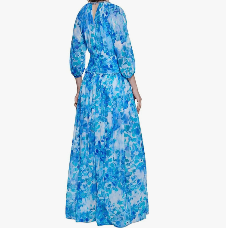 Calvin Klein Blue Floral Midi Dress, Size 12