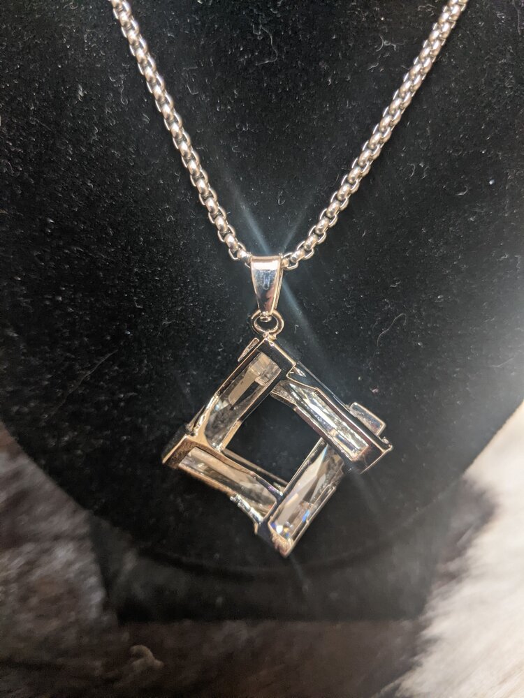 Silver Necklace with Crystal Square Pendant