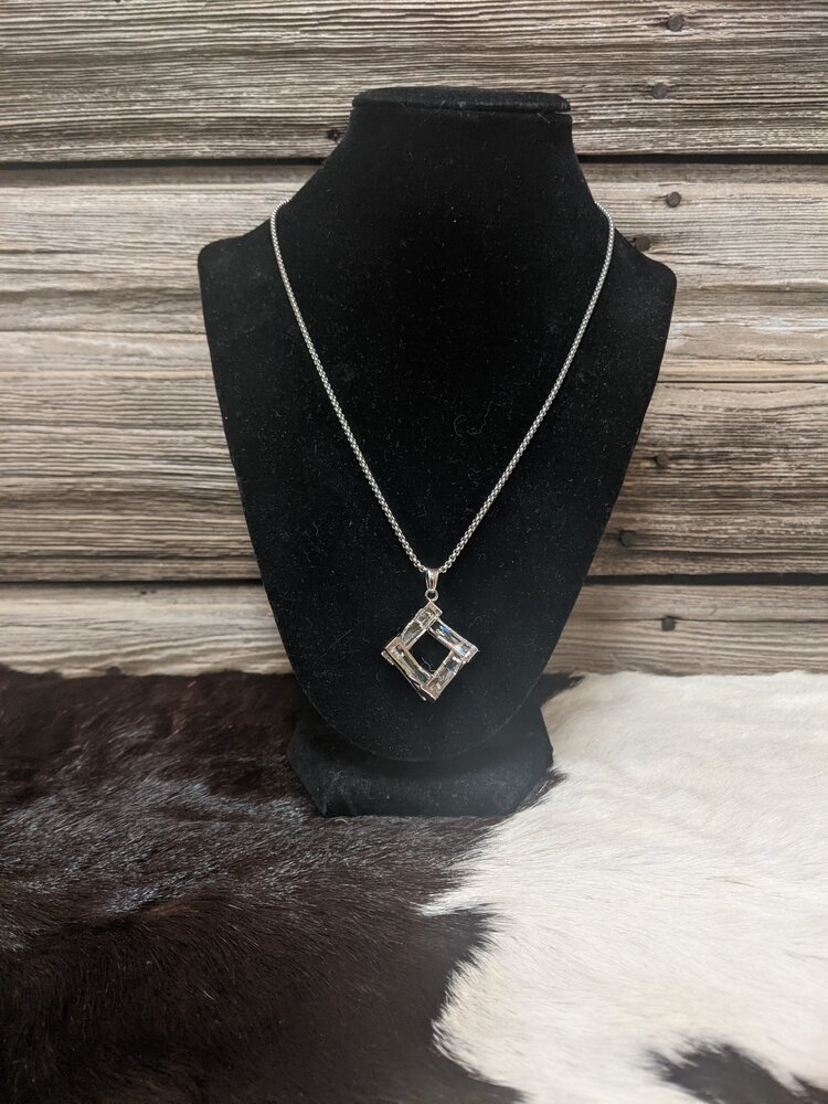 Silver Necklace with Crystal Square Pendant