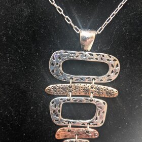 Silver Necklace with Silver, Gold, and Bronze Rectangular Pendants