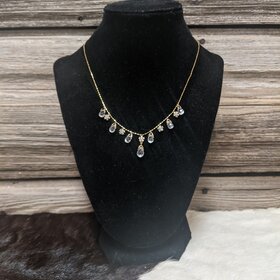 Gold Necklace with Crystal Drops and Flowers