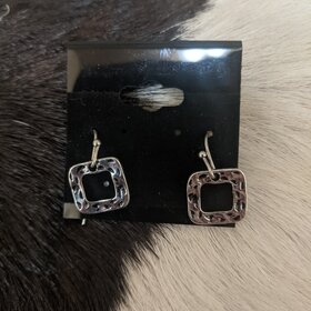 Silver and Black Square Dangly Earrings