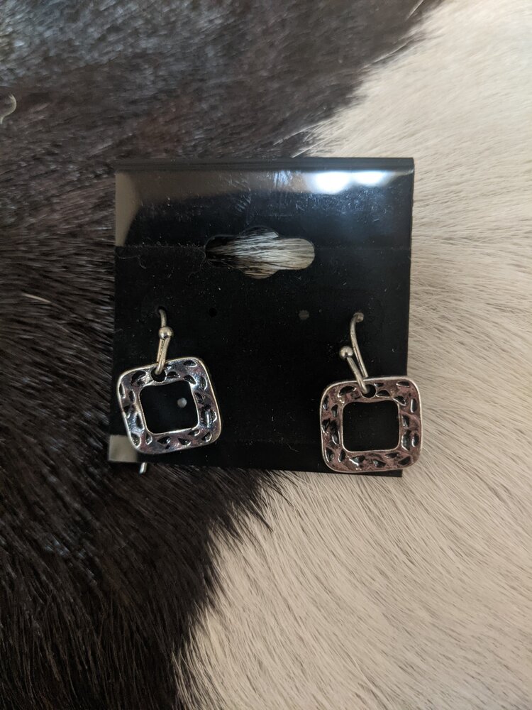 Silver and Black Square Dangly Earrings