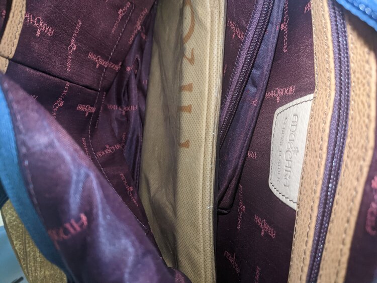 Anuschka Anuschka Hand Painted Blue Flower Classic Hobo Bag with Side Zippers