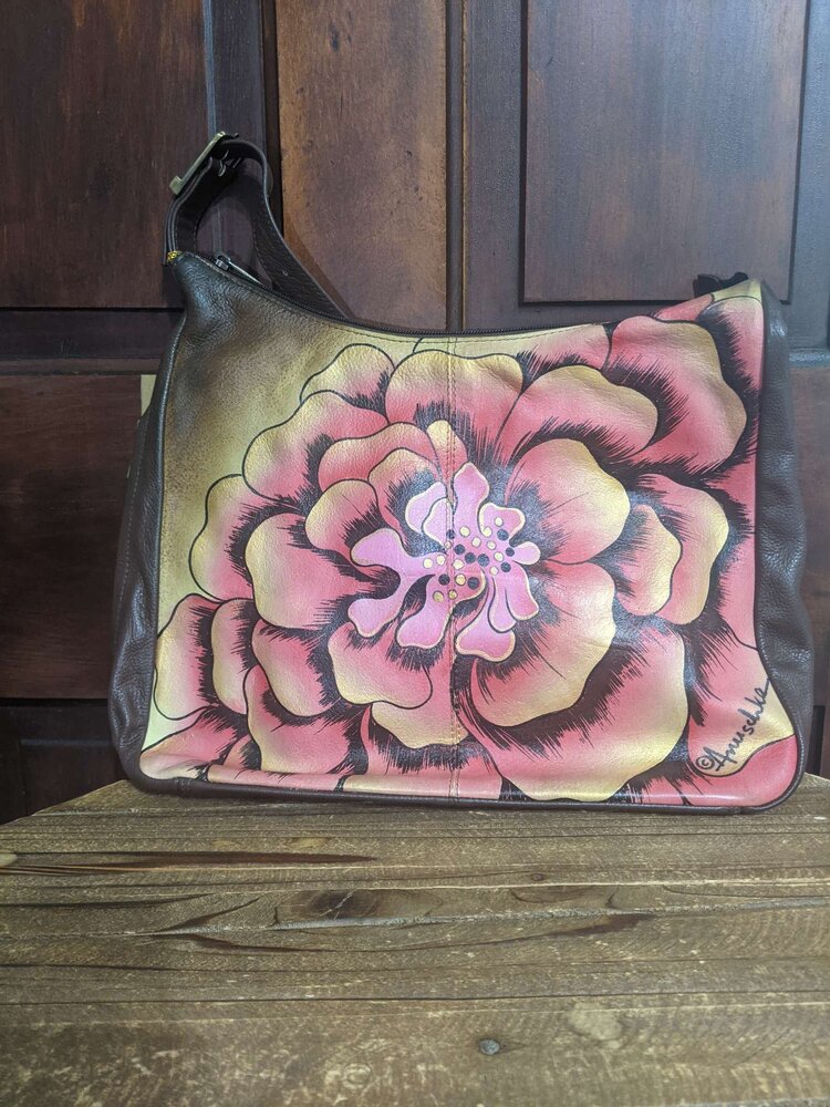 Anuschka Hand Painted Classic Hobo Bag w/ Crossbody Strap