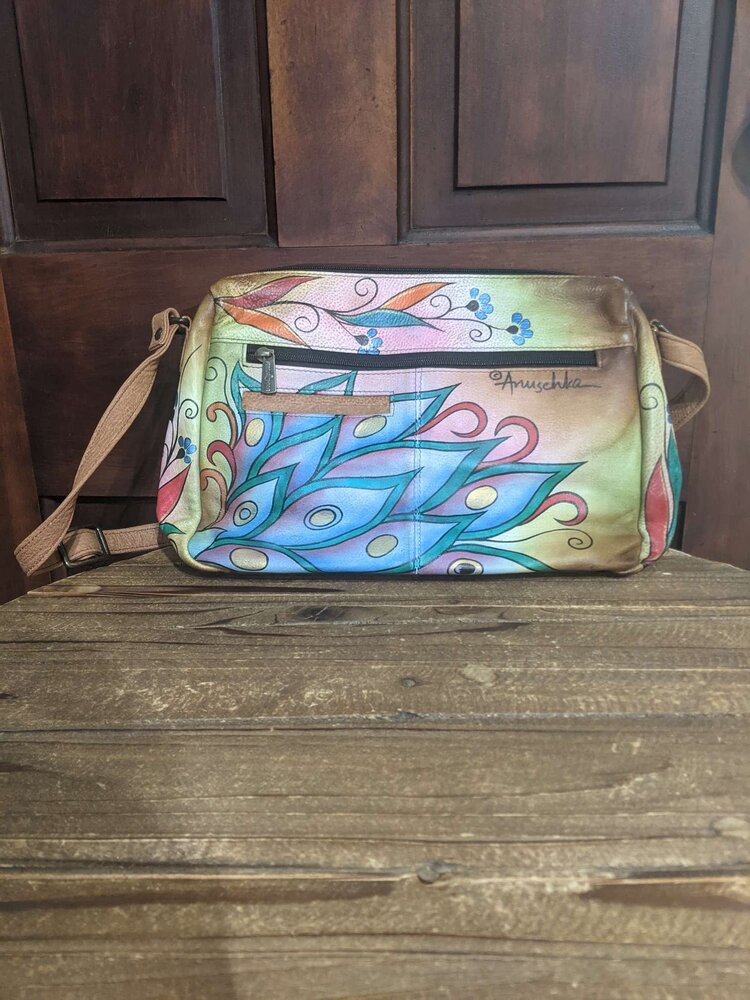 Anuschka Hand Painted Crossbody Bag w/ Coin Purse