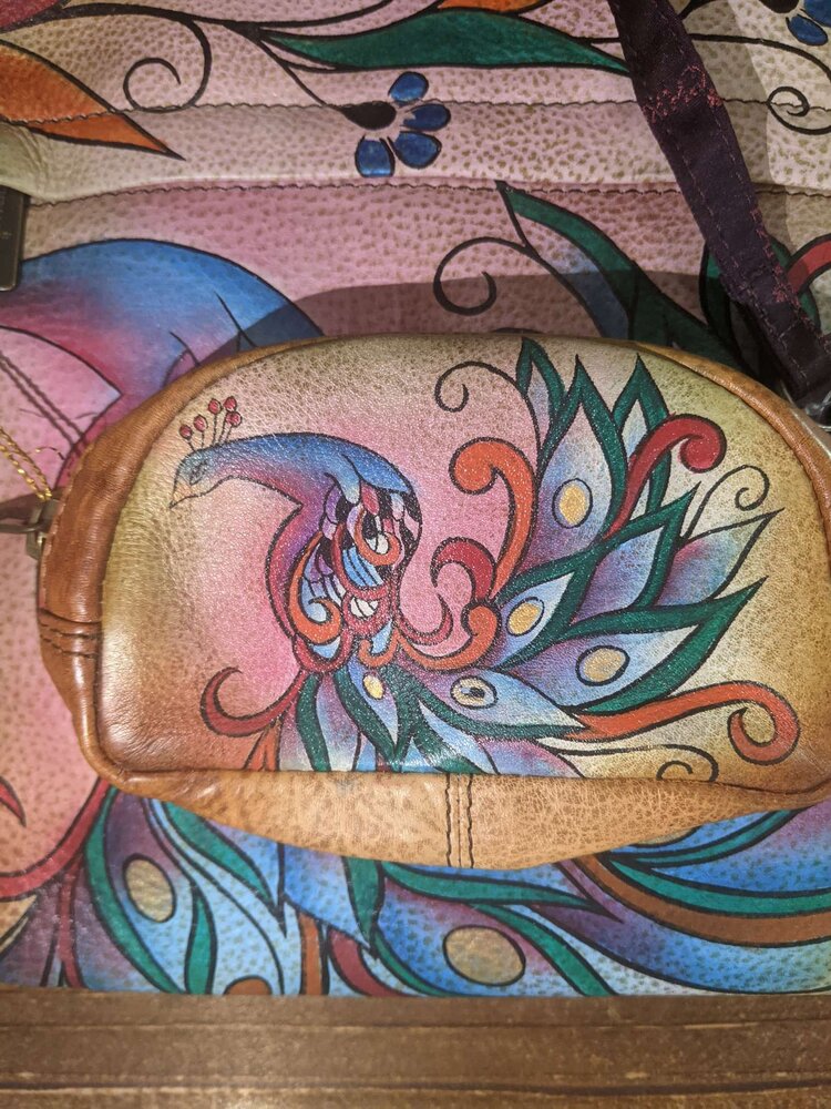 Anuschka Hand Painted Crossbody Bag w/ Coin Purse