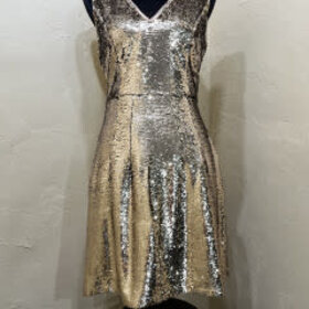 Aidan Mattox Gold Sequin V-Neck Cocktail Dress