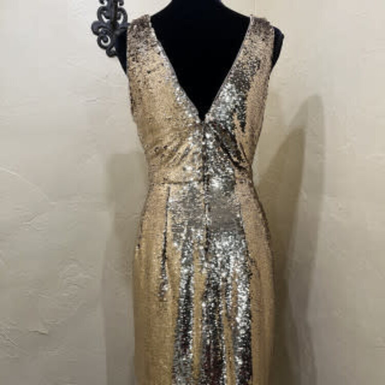 Aidan Mattox Gold Sequin V-Neck Cocktail Dress