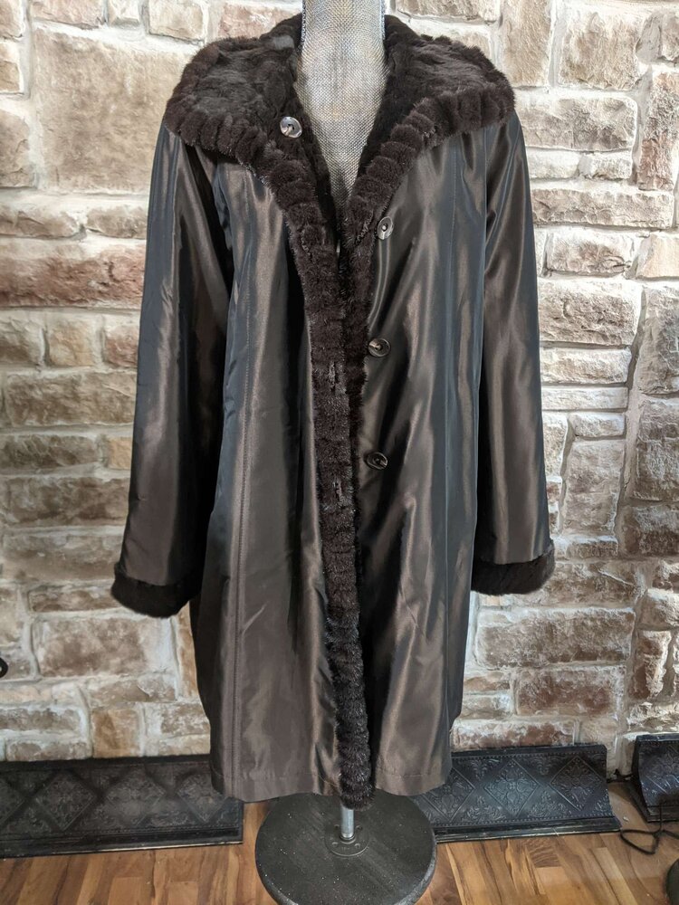 Mahogany Sculpted Sheared Mink Reversible Coat, Size XXL