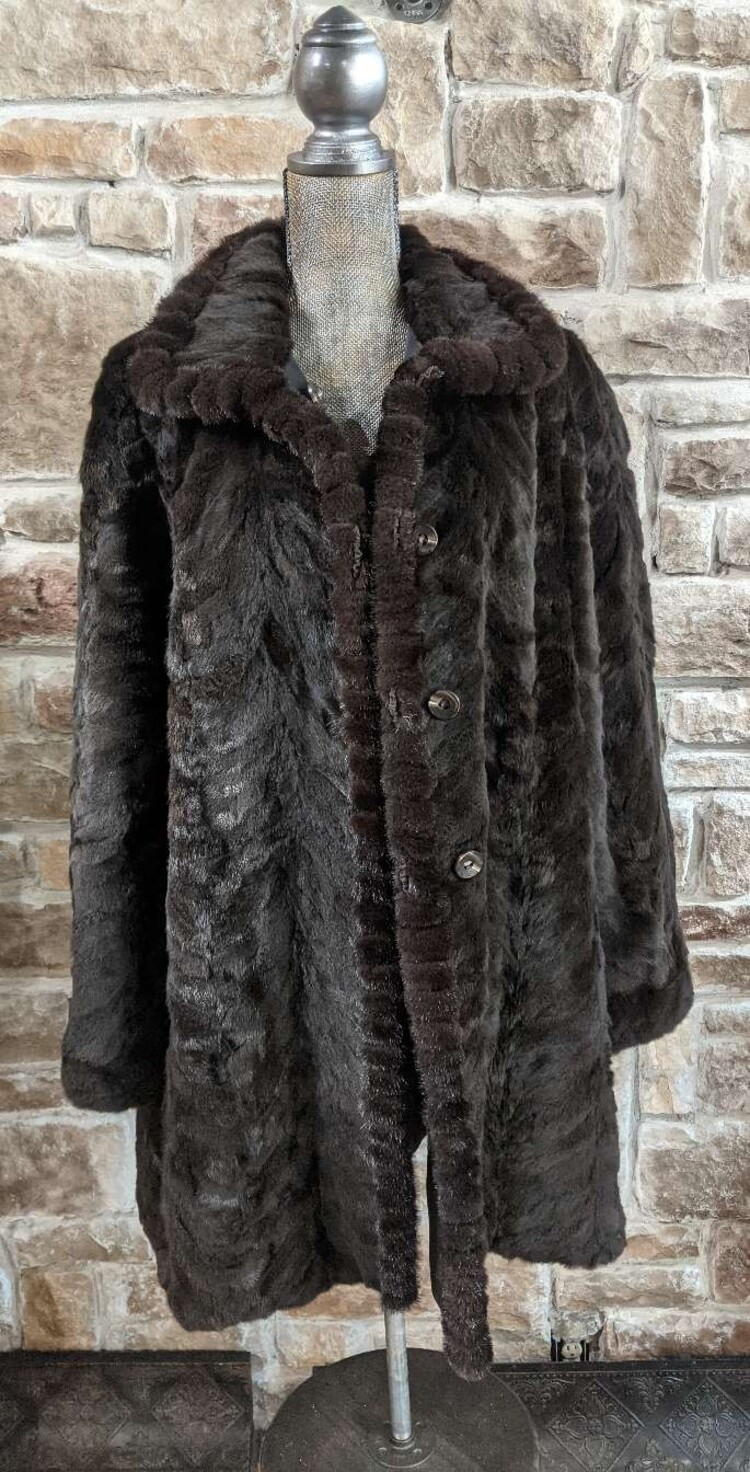 Mahogany Sculpted Sheared Mink Reversible Coat, Size XXL