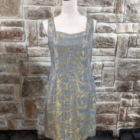 Gold Dress w/ Grey Floral Detail, Size 8