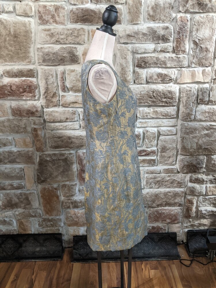 Gold Dress w/ Grey Floral Detail, Size 8