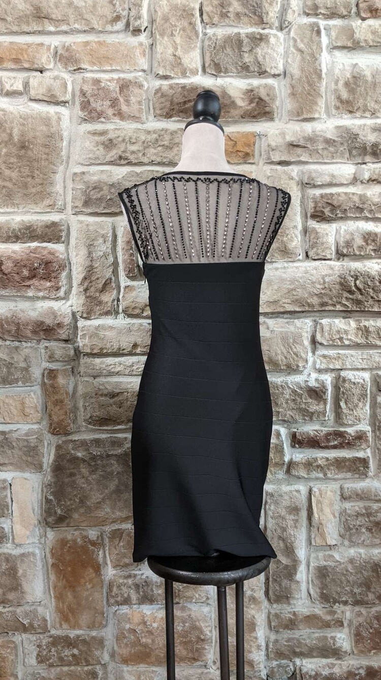 Nightway Black Dress With Beaded Neckline, Size 8