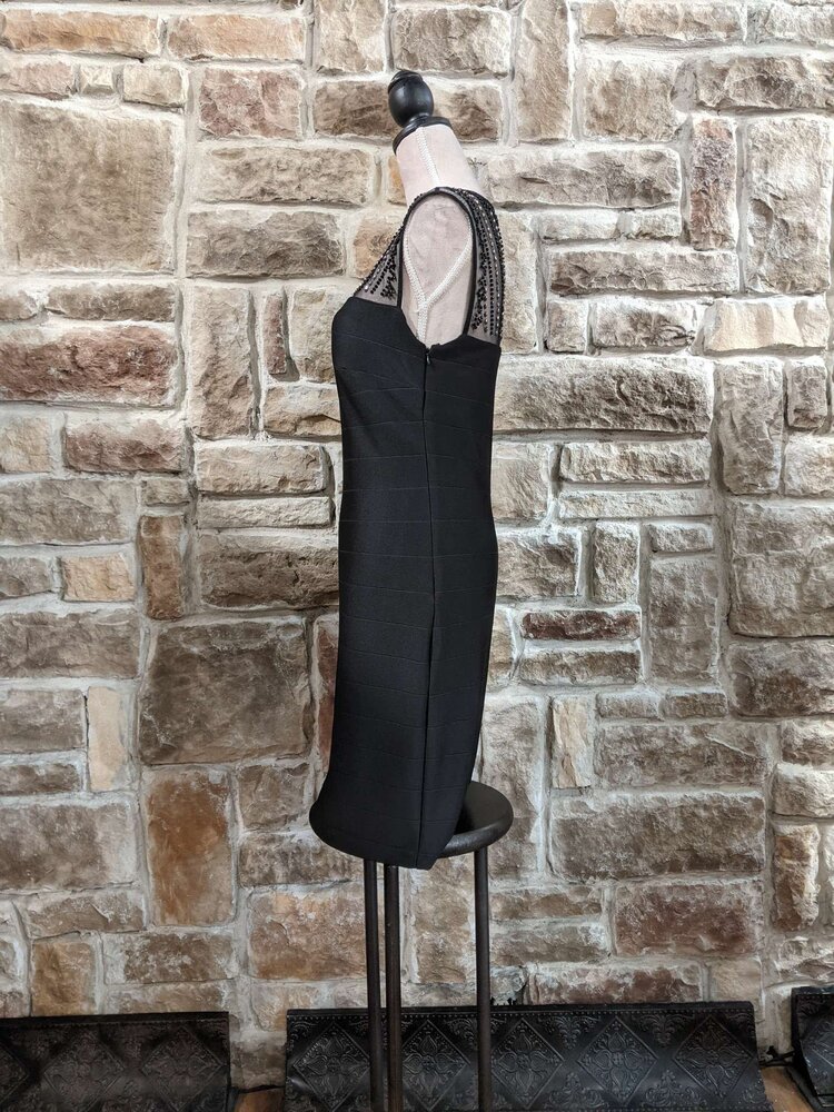 Nightway Black Dress With Beaded Neckline, Size 8