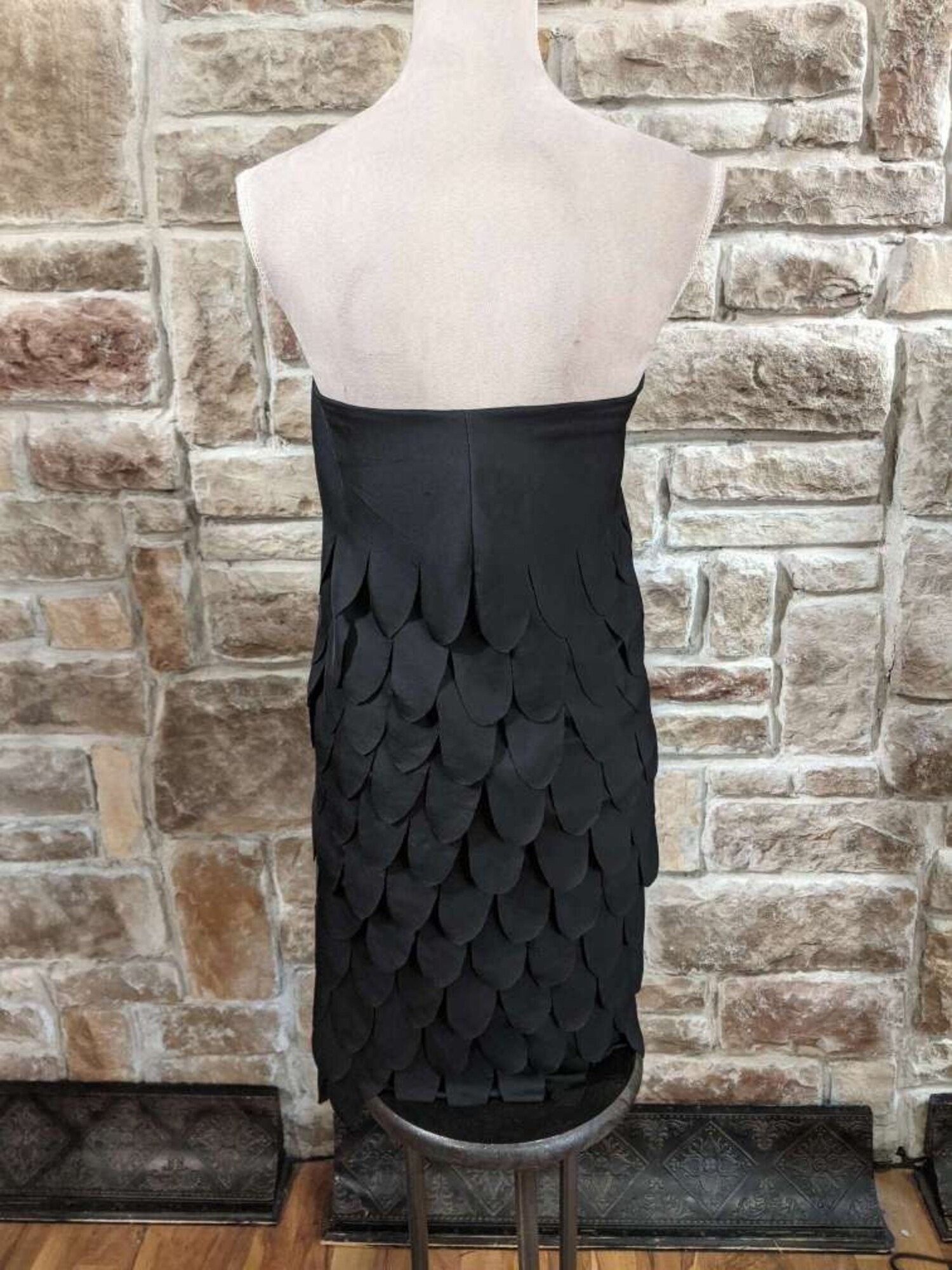 black wrap dress short sleeve Radiante Scalloped Mini Dress Black