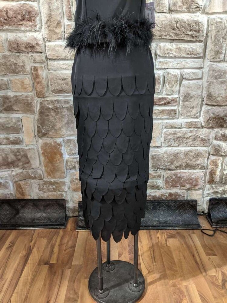 Tadashi Black Scalloped Fringe Dress (Vintage), Small