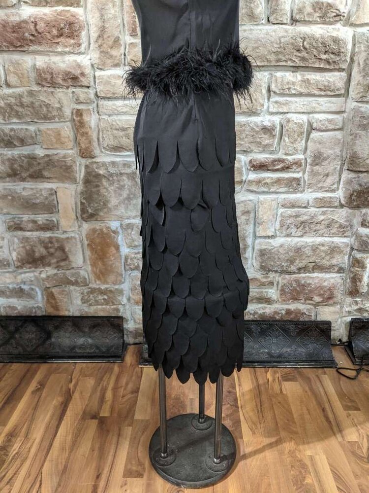 Tadashi Black Scalloped Fringe Dress (Vintage), Small