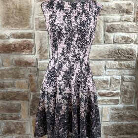 danny and nicoles Black Dress w/ Pink & Black Floral Overlay, Size 16
