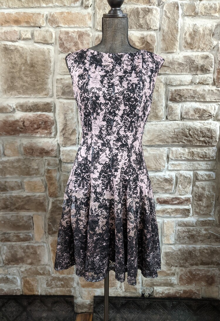danny and nicoles Black Dress w/ Pink & Black Floral Overlay, Size 16