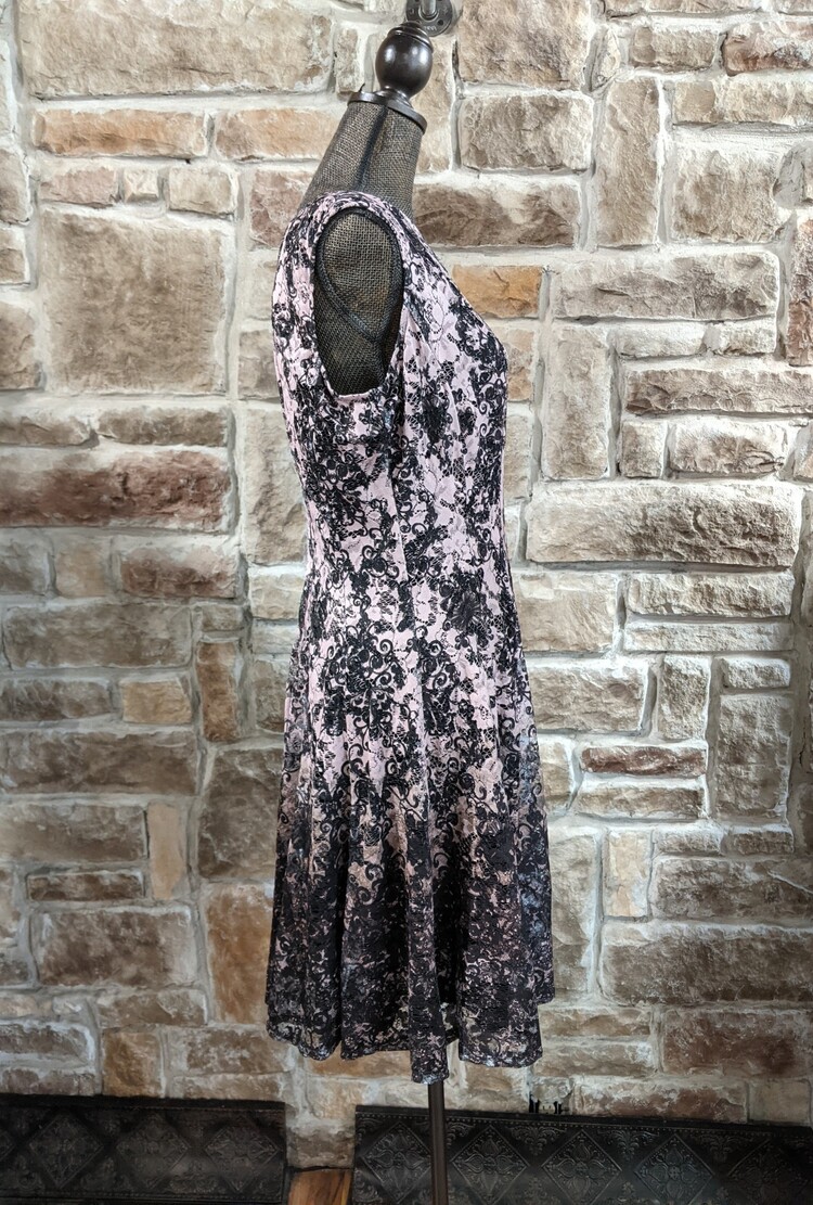 danny and nicoles Black Dress w/ Pink & Black Floral Overlay, Size 16