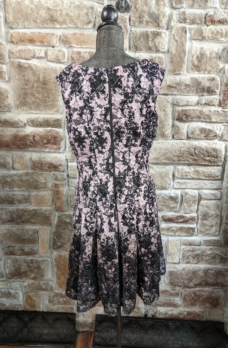 danny and nicoles Black Dress w/ Pink & Black Floral Overlay, Size 16