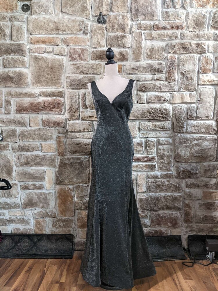 Xscape Dark Gray Shimmer Mermaid Gown, Size 8
