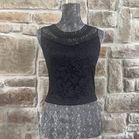 Oh Yes Black Lace Crop Top with Crochet Collar