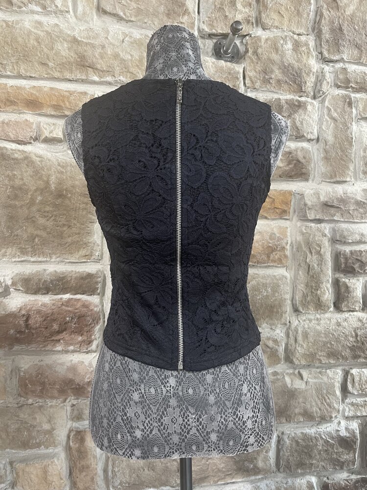 Oh Yes Black Lace Crop Top with Crochet Collar