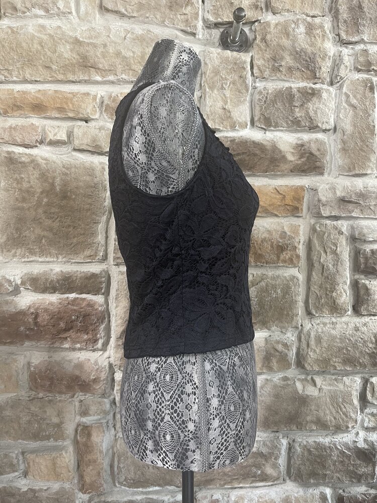 Oh Yes Black Lace Crop Top with Crochet Collar