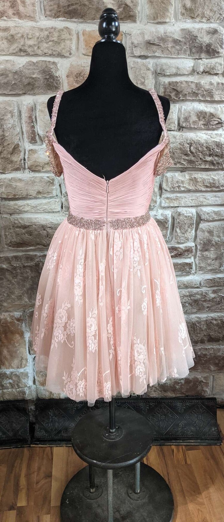 Pink Lace Beaded Cold Shoulder Dress, Size 6