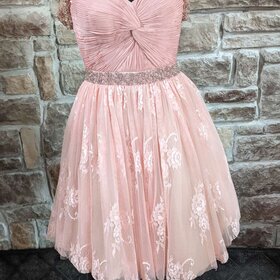 Pink Lace Beaded Cold Shoulder Dress, Size 6