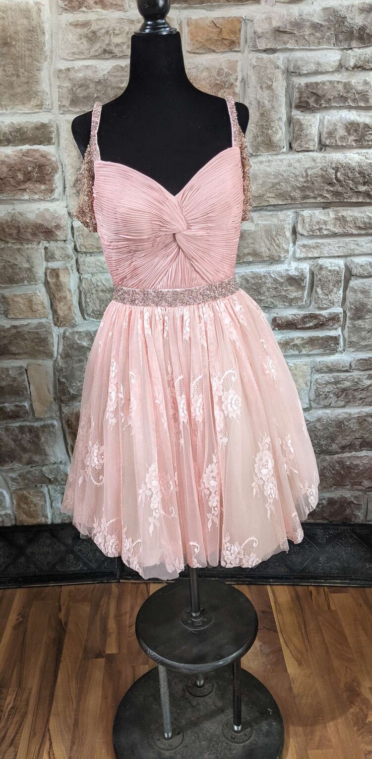 Pink Lace Beaded Cold Shoulder Dress, Size 6