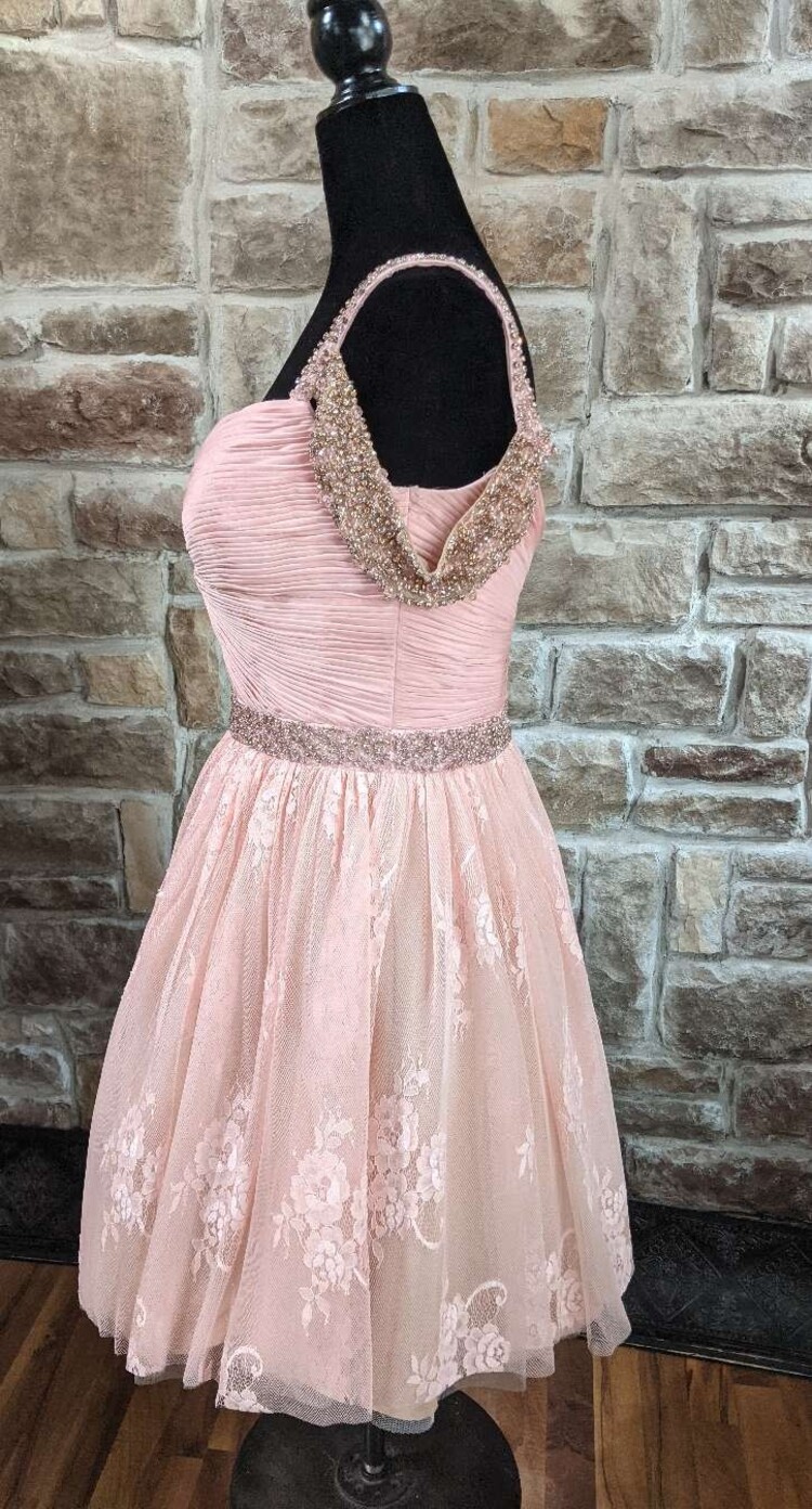 Pink Lace Beaded Cold Shoulder Dress, Size 6
