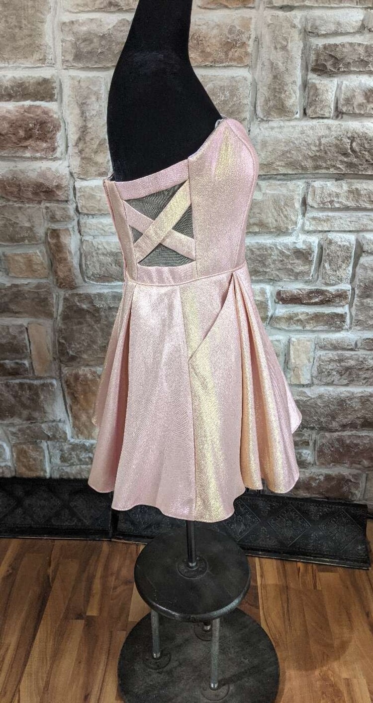Pink Shimmer Mesh Panel Dress w/ Pockets, Size 9/10