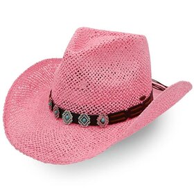 C.C. Pink Jewel Charm Trim Cowboy Hat, O/S