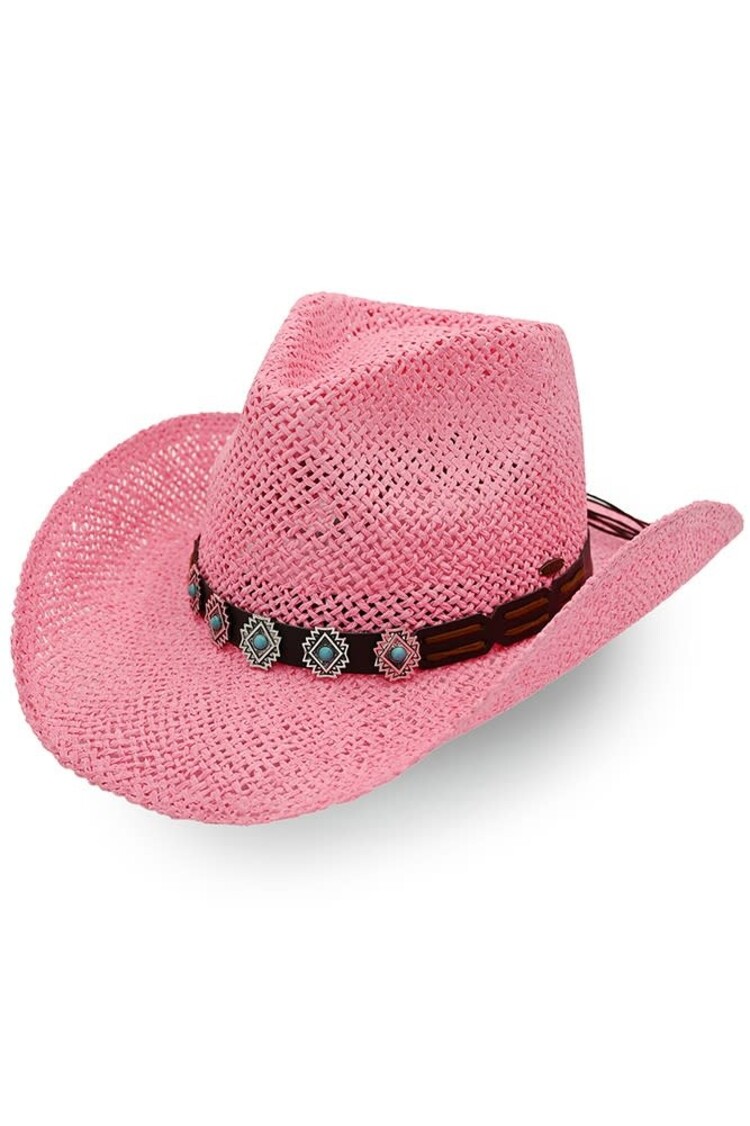 C.C. Pink Jewel Charm Trim Cowboy Hat, O/S